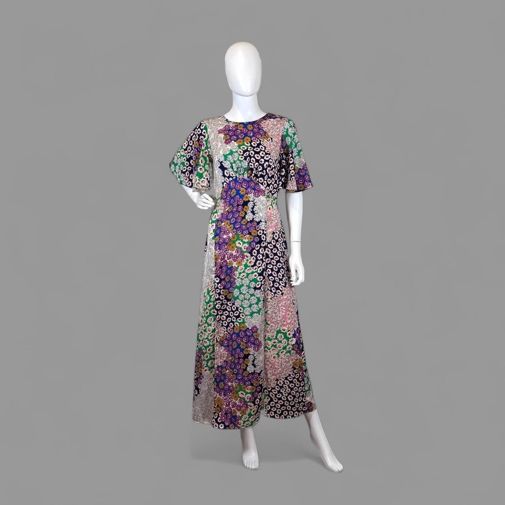Topshop Floral Patchwork Midi Dress US 6 UK 10 Open Back Daisy Cottagecore Boho